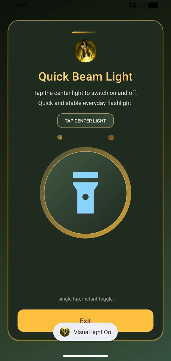 Quick Beam Light showing the flashlight switched on